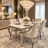 Sofia Cream Marble Dining Table with Valencia Ring Knocker Chairs
