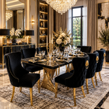 Ravello 160cm Black & Gold Dining Table Set with Valentino Chairs