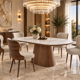 Bianca 200cm Oval Walnut & White Ceramic Marble Dining Table With Bella Walnut Taupe Fabric Chairs