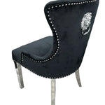 Chelsea Lion Knocker Plain Back Tufted Plush Velvet Dining Chair Chrome Legs - 3 Colours-Esme Furnishings