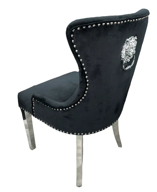 Chelsea Lion Knocker Plain Back Tufted Plush Velvet Dining Chair Chrome Legs - 3 Colours-Esme Furnishings