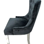 Chelsea Lion Knocker Plain Back Tufted Plush Velvet Dining Chair Chrome Legs - 3 Colours-Esme Furnishings