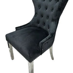 Chelsea Lion Knocker Plain Back Tufted Plush Velvet Dining Chair Chrome Legs - 3 Colours-Esme Furnishings