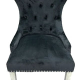 Chelsea Lion Knocker Plain Back Tufted Plush Velvet Dining Chair Chrome Legs - 3 Colours-Esme Furnishings