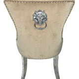 Chelsea Lion Knocker Plain Back Tufted Plush Velvet Dining Chair Chrome Legs - 3 Colours-Esme Furnishings