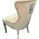 Chelsea Lion Knocker Plain Back Tufted Plush Velvet Dining Chair Chrome Legs - 3 Colours-Esme Furnishings