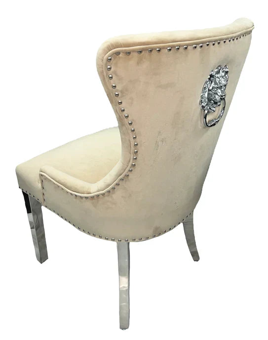 Chelsea Lion Knocker Plain Back Tufted Plush Velvet Dining Chair Chrome Legs - 3 Colours-Esme Furnishings