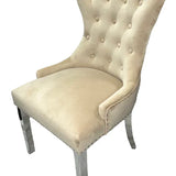 Chelsea Lion Knocker Plain Back Tufted Plush Velvet Dining Chair Chrome Legs - 3 Colours-Esme Furnishings