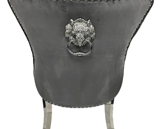 Chelsea Lion Knocker Plain Back Tufted Plush Velvet Dining Chair Chrome Legs - 3 Colours-Esme Furnishings