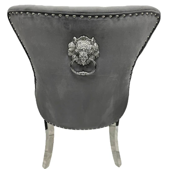 Chelsea Lion Knocker Plain Back Tufted Plush Velvet Dining Chair Chrome Legs - 3 Colours-Esme Furnishings