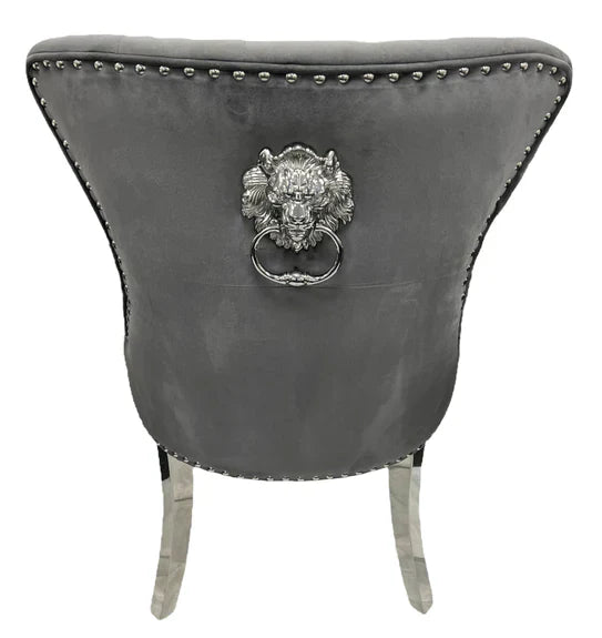 Chelsea Lion Knocker Plain Back Tufted Plush Velvet Dining Chair Chrome Legs - 3 Colours-Esme Furnishings