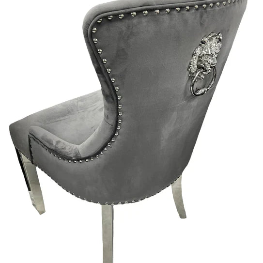 Chelsea Lion Knocker Plain Back Tufted Plush Velvet Dining Chair Chrome Legs - 3 Colours-Esme Furnishings
