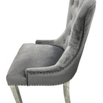 Chelsea Lion Knocker Plain Back Tufted Plush Velvet Dining Chair Chrome Legs - 3 Colours-Esme Furnishings