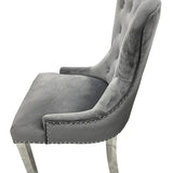 Chelsea Lion Knocker Plain Back Tufted Plush Velvet Dining Chair Chrome Legs - 3 Colours-Esme Furnishings