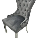 Louis 120cm Marble & Chrome Dining Table With Grey Lion Knocker Velvet Chairs & Bench