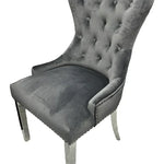 Chelsea Lion Knocker Plain Back Tufted Plush Velvet Dining Chair Chrome Legs - 3 Colours-Esme Furnishings
