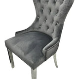 Chelsea Lion Knocker Plain Back Tufted Plush Velvet Dining Chair Chrome Legs - 3 Colours-Esme Furnishings
