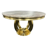 Chelsea Gold 130cm Marble Round Dining Table With Florence High Back Dining Chairs Gold Legs