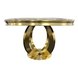 Chelsea Gold 130cm Marble Round Dining Table With Florence High Back Dining Chairs Gold Legs