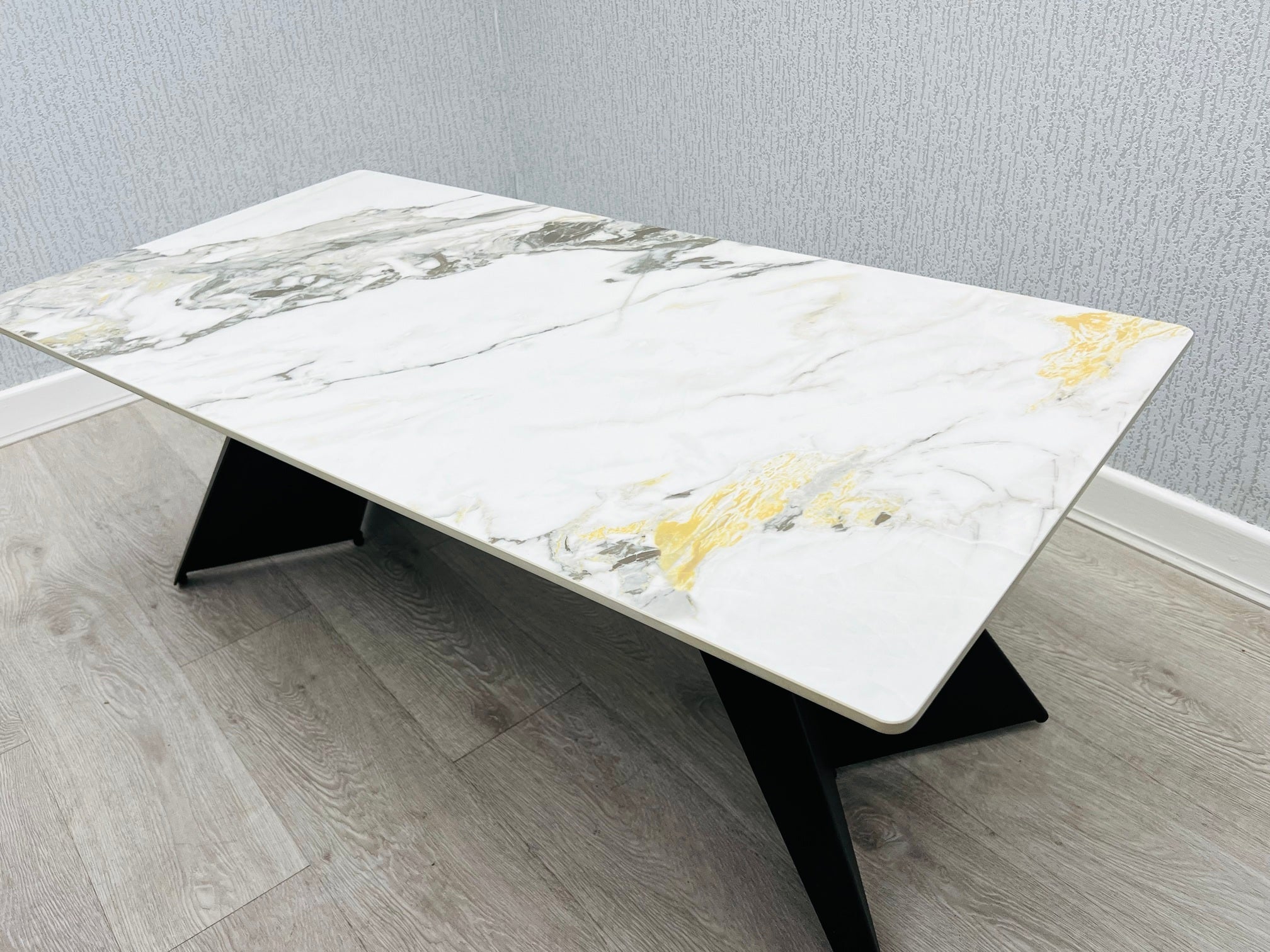 Chicago 180-260CM Ceramic Marble Cream Gold Extending Dining Table
