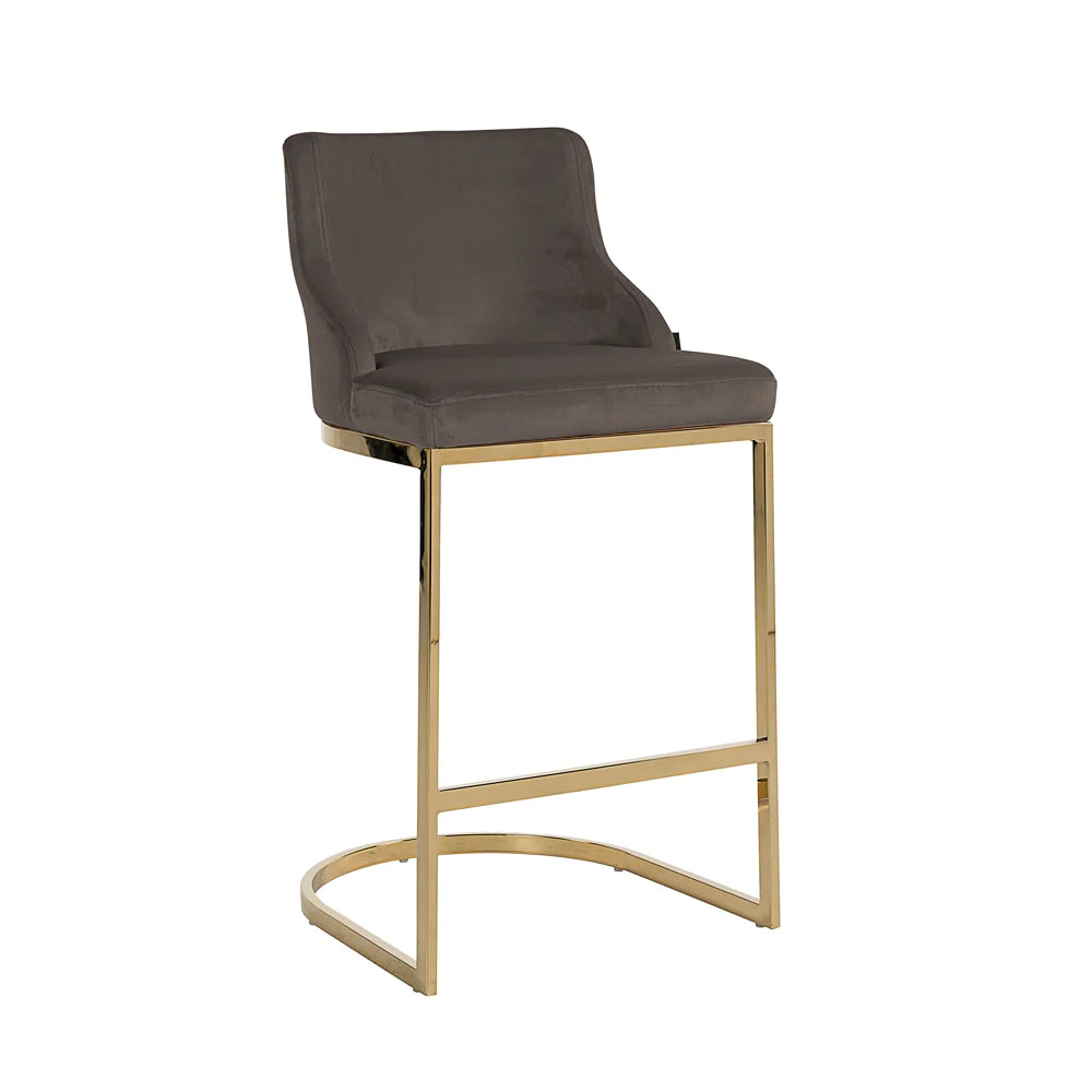 Richmond Bolton Velvet Gold & Stone Bar Stool-Belmont Interiors