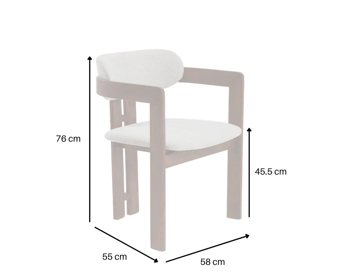 Clara Walnut Dark Wooden Ivory Boucle Fabric Dining Chairs - Pairs -
