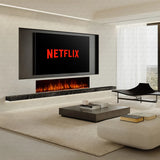 50 60 71 80 Inch HD+ Borderless Glass Black Electric Clarendon UHD Media 3D Flame LED Media Fire