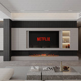 50 60 71 80 Inch HD+ Borderless Glass Black Electric Clarendon UHD Media 3D Flame LED Media Fire