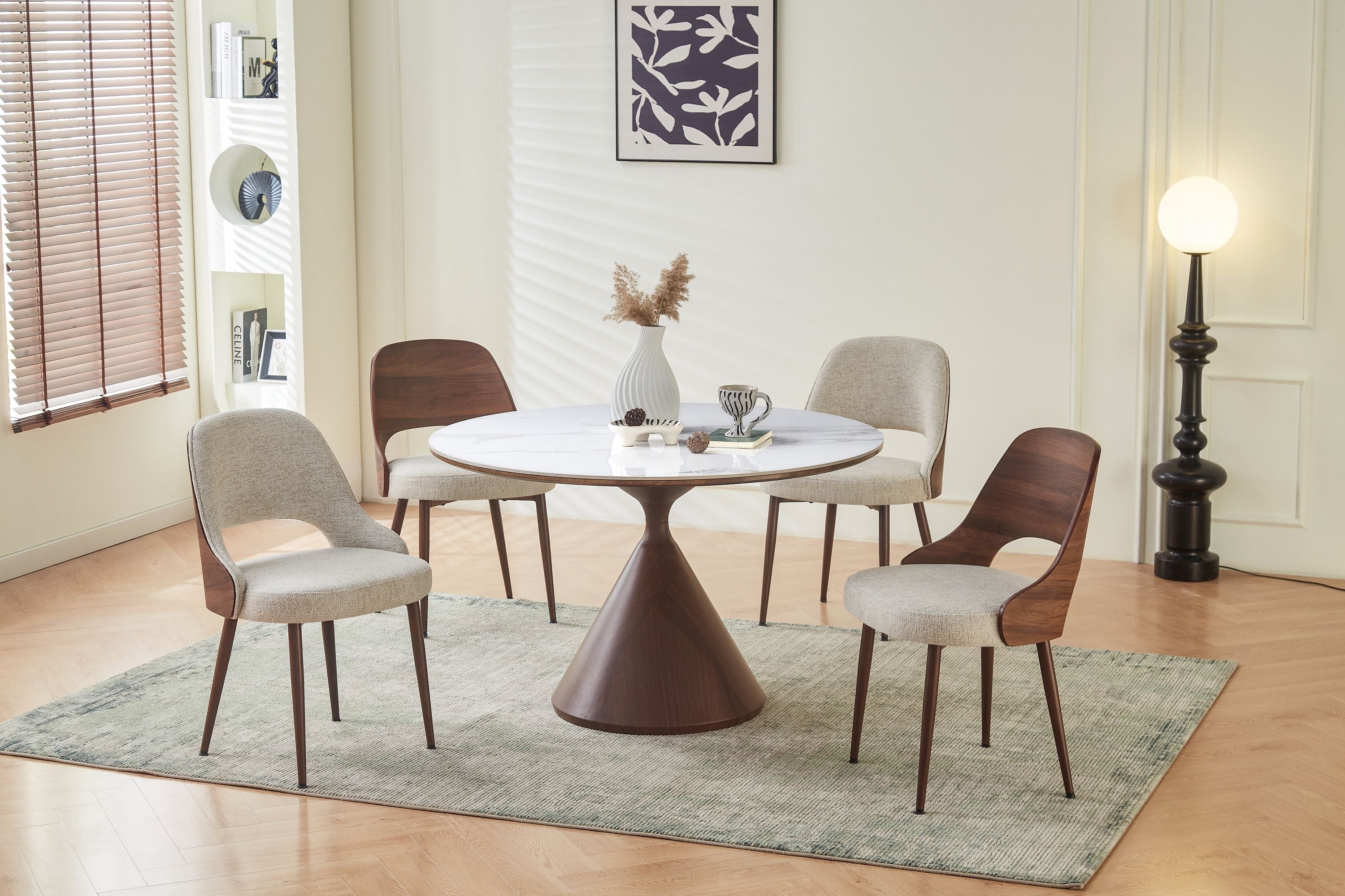Corteo 120CM Round Italian Walnut & White / Sunset Cloud Vein Dining Table