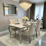 Sofia Cream Marble Dining Table with Valencia Ring Knocker Chairs