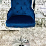 Majestic Blue Brushed Velvet Bar Stool With Lion Knocker-Esme Furnishings