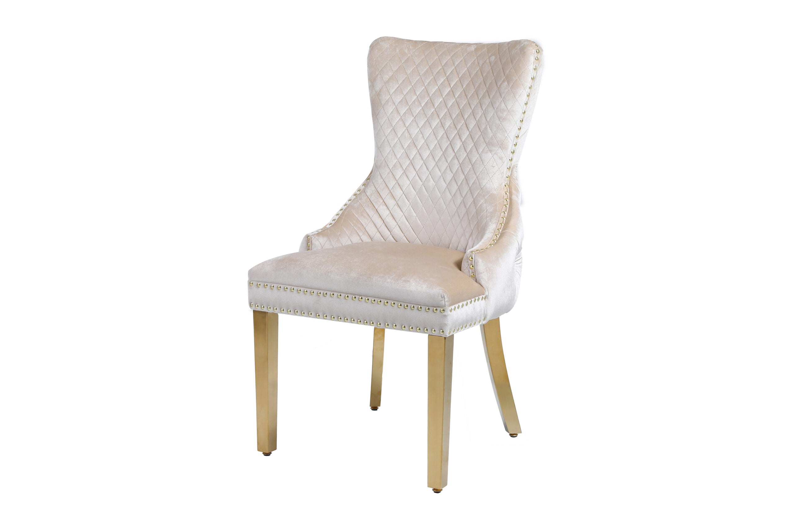Arial Marble & Gold Dining Table With Victoria Quilted Lion Knocker Dining Chairs Gold Legs