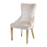 Louis 120cm Cream & Gold Marble Dining Table + Valente Cream Gold Lion Knocker Velvet Chairs-Esme Furnishings