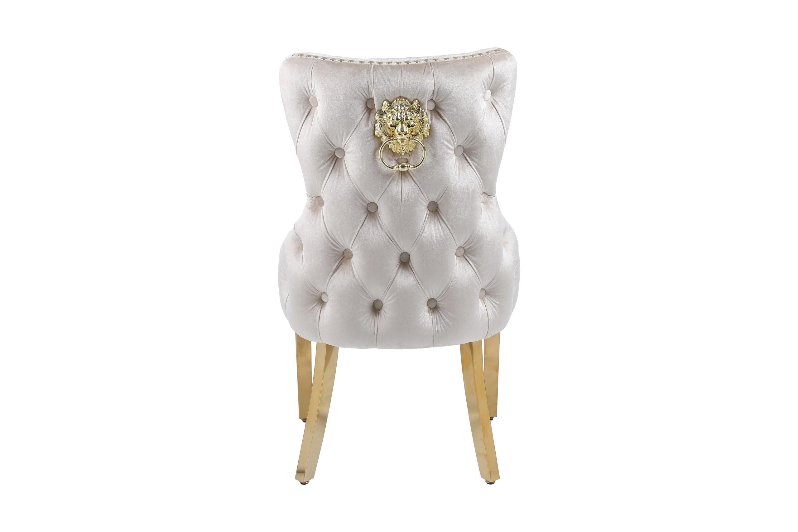 Louis 160cm Cream & Gold Marble Dining Table + Valente Cream Gold Lion Knocker Velvet Chairs-Esme Furnishings