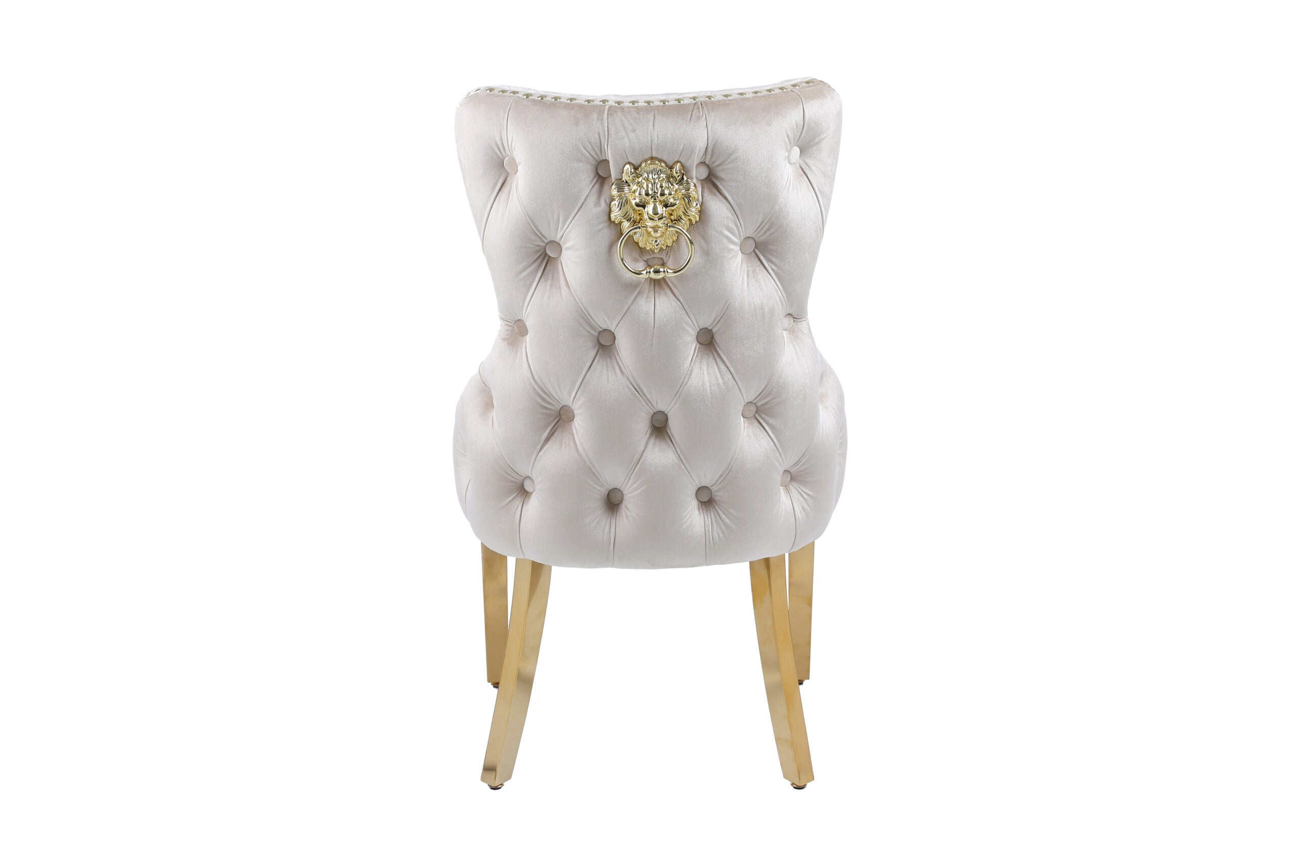 Orion 180cm White/Gold Dining Table With Victoria Lion Knocker Velvet Gold Chairs