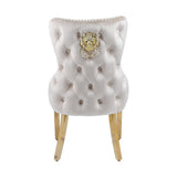 Louis Gold Cream Marble Dining Table With Shimmer Gold Lion Knocker Dining Chairs