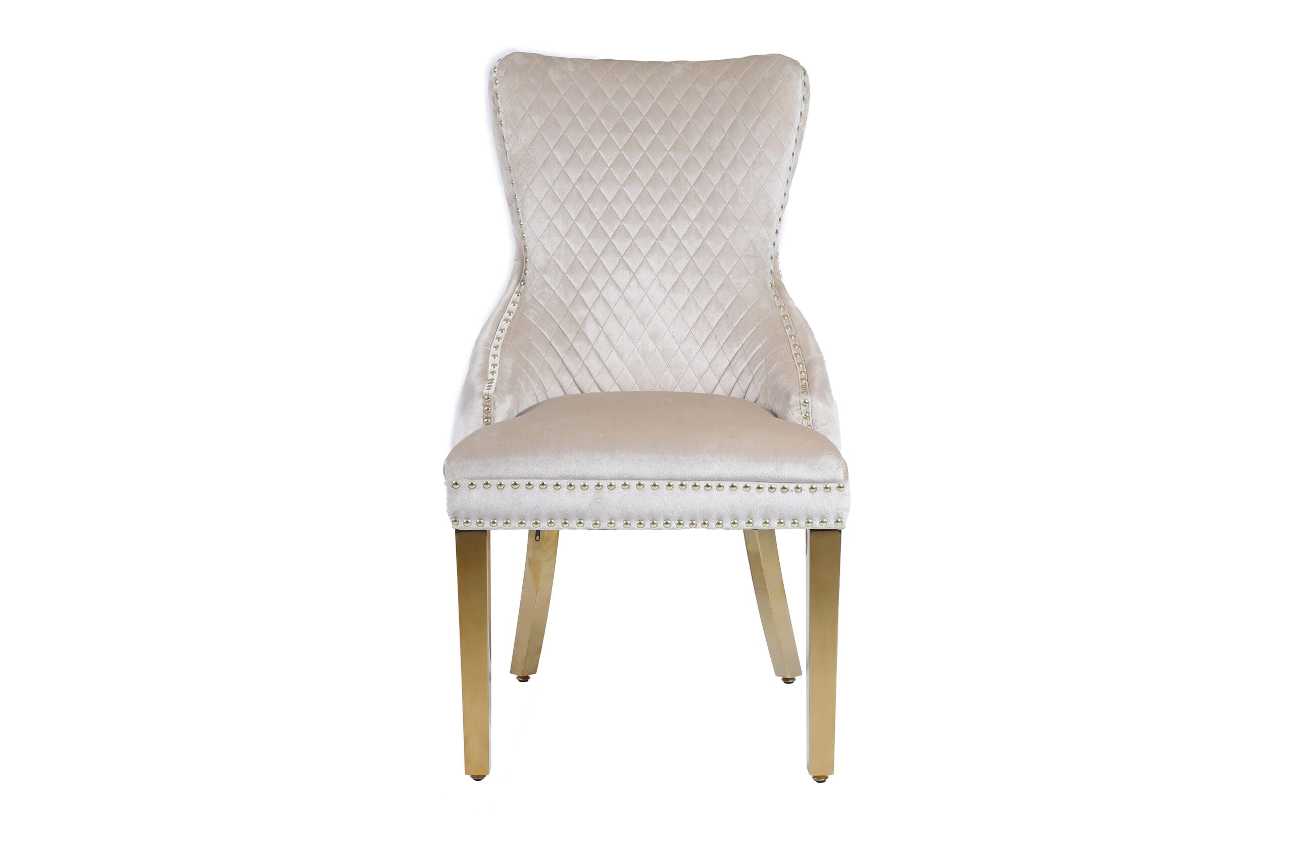 Louis Gold Round Cream Marble 110cm Dining Table + Cream Gold Lion Knocker Velvet Dining Chairs