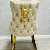 Ravello 180cm Cream & Gold Dining Table Set with Victoria Lion Knocker Chairs
