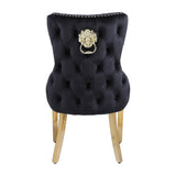 Louis Marble & Gold Dining Table With Valente Gold Button Lion Knocker Velvet Chairs