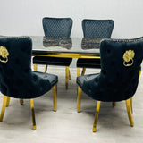 Sofia Black & Gold Marble Dining Table with Victoria Lion Knocker Chairs