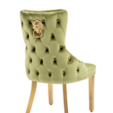 Elina 180cm Gold Dining Table With Victoria Lion Knocker Velvet Gold Chairs