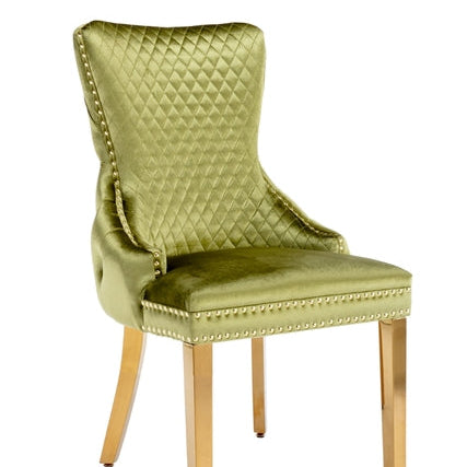 Victoria Green Gold Lion Knocker Button Back Plush Velvet Dining Chair Gold Legs