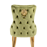 Elina 180cm Gold Dining Table With Victoria Lion Knocker Velvet Gold Chairs