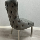 Victoria Dark Grey Chrome Ring Knocker Button Back Plush Velvet Chair