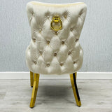 Ravello 180cm Cream & Gold Dining Table Set with Victoria Lion Knocker Chairs