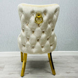 Ravello 180cm Cream & Gold Dining Table Set with Victoria Lion Knocker Chairs
