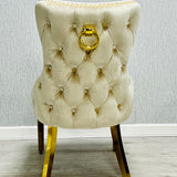 Sofia Cream & Gold Marble Dining Table with Victioria Lion Knocker Chairs