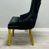 Sofia Black & Gold Marble Dining Table with Victoria Lion Knocker Chairs