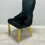 Sofia Black & Gold Marble Dining Table with Victoria Lion Knocker Chairs