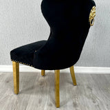 Louis Gold Black Marble Dining Table With Valentino Gold Lion Knocker Dining Chairs
